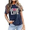 Women Mom Life T-Shirts Leopard Lips Stripe Graphic Shirts Funny Letter Printed Tee Mother's Day Casual Blouse