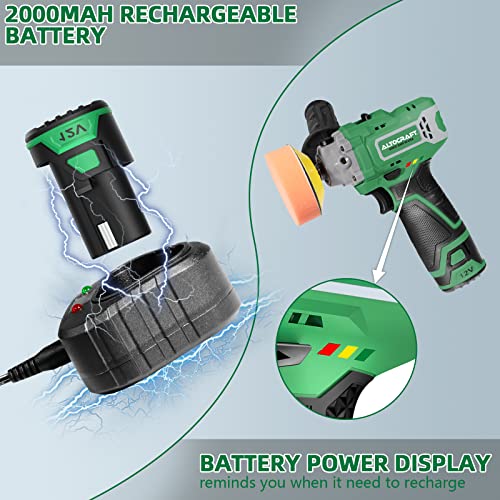 Altocraft Mini Polisher & Sander 3-Inch, 12V Compact Cordless Small Buffer Waxer W/2.0Ah Battery,Variable Speed,5 Sandpapers,2 Flat Pads,Wool Pad For Car Detailing/Diy Polishing/Sanding/Waxing #TOP5