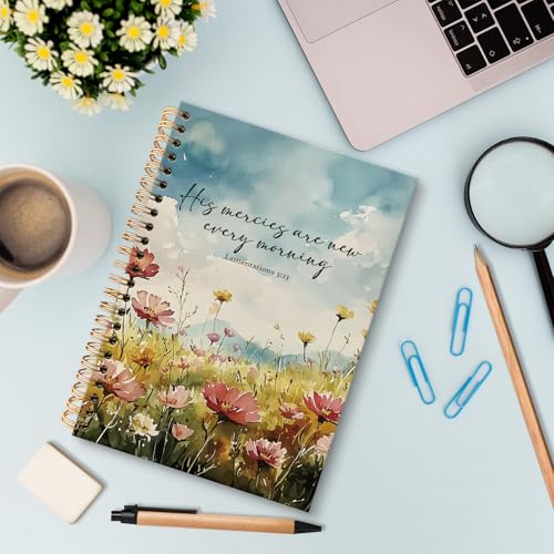 Carnet à spirale rustique à couverture rigide, cadeau chrétien floral