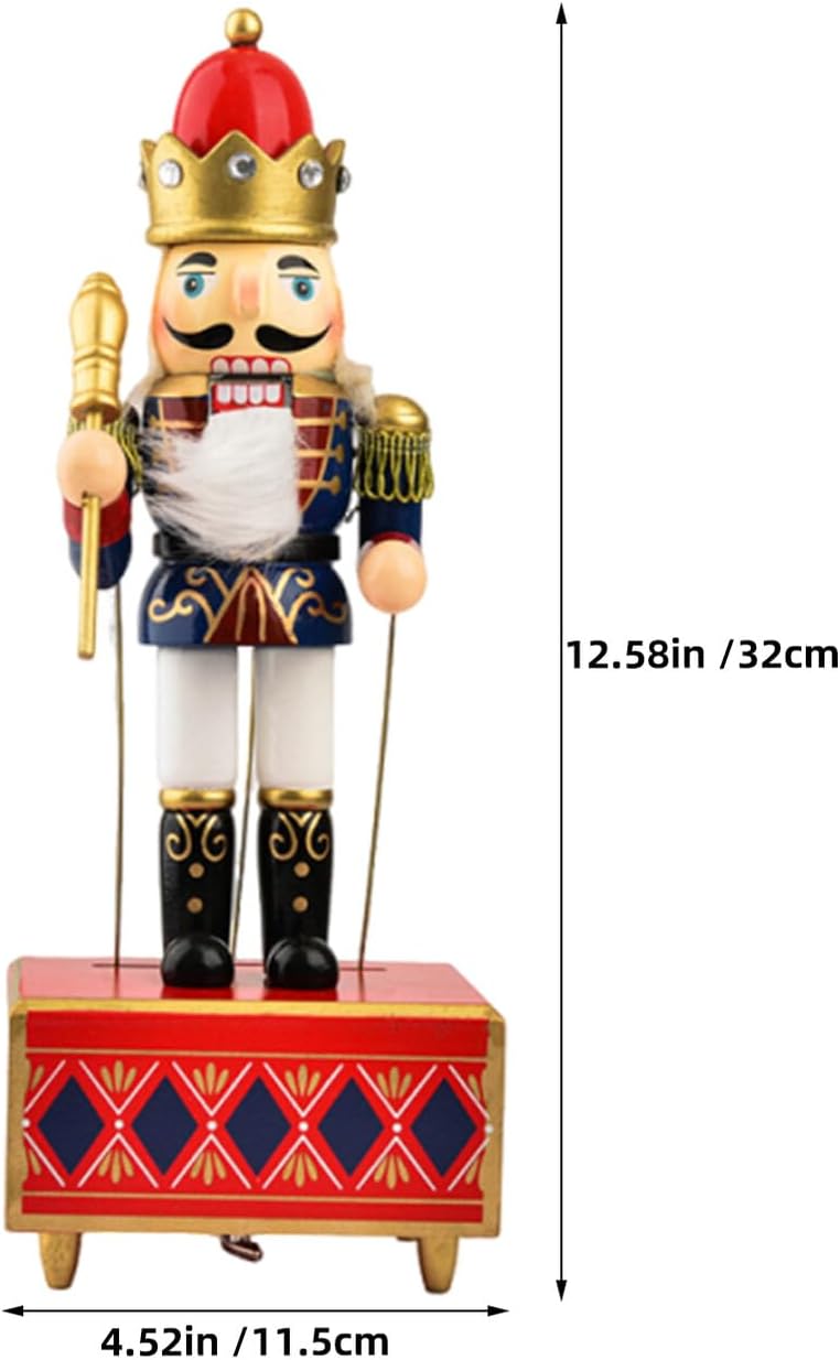 3pcs 32cm Nutcracker Music Boxes Set with Drum and Scepter Wooden Wind-up Xmas Decoration for Holiday Table Centerpieces and Christmas Home Display