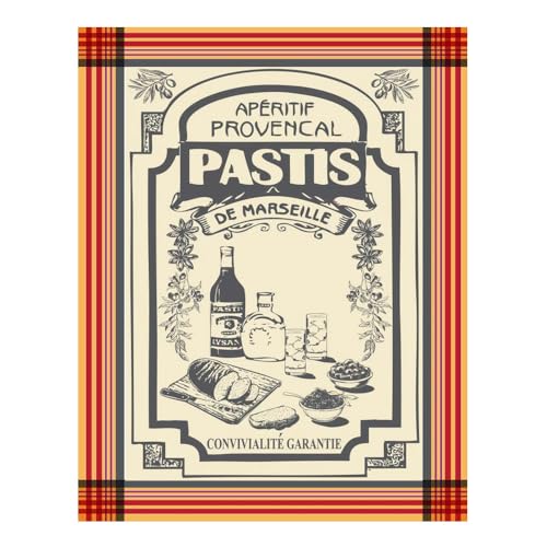 Générique Torchon Rectangle Coton tissé Jacquard Pastis Apéritif Provençal 50 cm X 70 cm