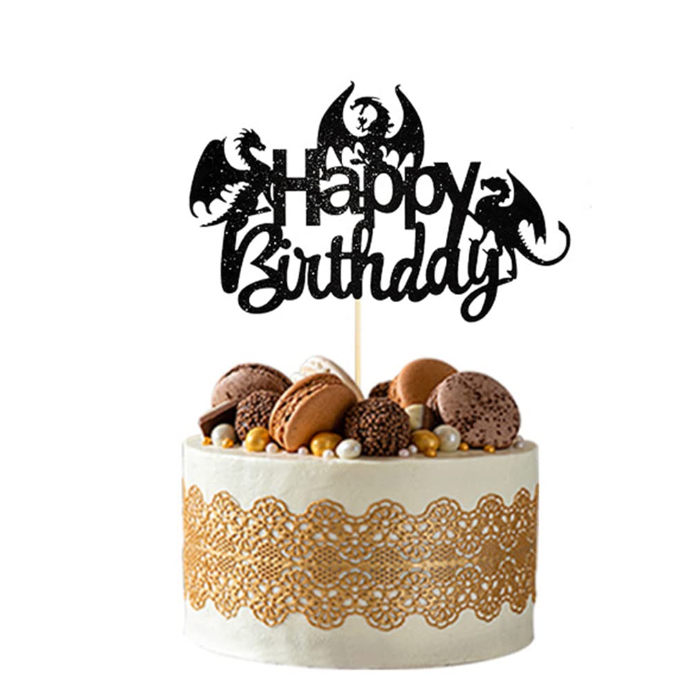 25 Decorazioni Per Torta A Tema Drago Nero, Topper Per Cupcake Con Drago Volante E Dinosauri