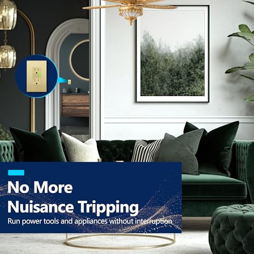 Image of LIDER GFCI Outlet 15Amp, Brushed Wall Plate, ETL Listed, Matte Gold, 2-Pack | Tamper-Resistant, LED Indicator, Screwless Wall Plate, GFCI Receptacle, Thermoplastic, No-False-Trip, Matte Gold
