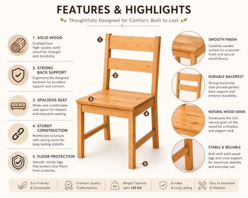 Image of Solid Wood Chair for Dining Table | Comfortable Backrest Chair for Home, Restaurant & Study