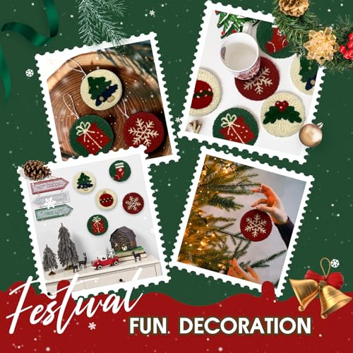 yuegool 6PCS Christmas Punch Needle Coasters Kit,Easy DIY Punch Needle Embroidery Kit for Beginners Adults Kids Including Patterns, Tools, Yarns, Hoop, Instruction, Coaster Holder Art Craft Supplies - Thumbnail 4