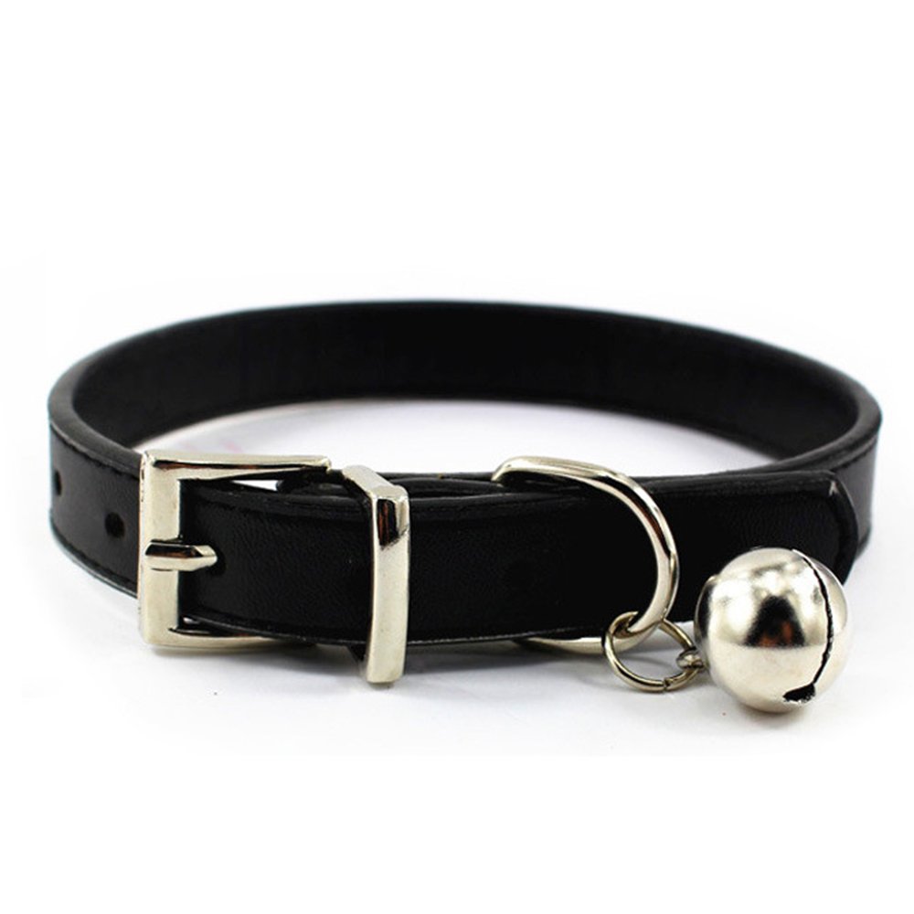 JIngwy Metal Buckle Pet Collar with Bell Suit for Cats or Puppy Dogs White/Black/Red/Pink/Blue/Brown (S (Collar), Black)