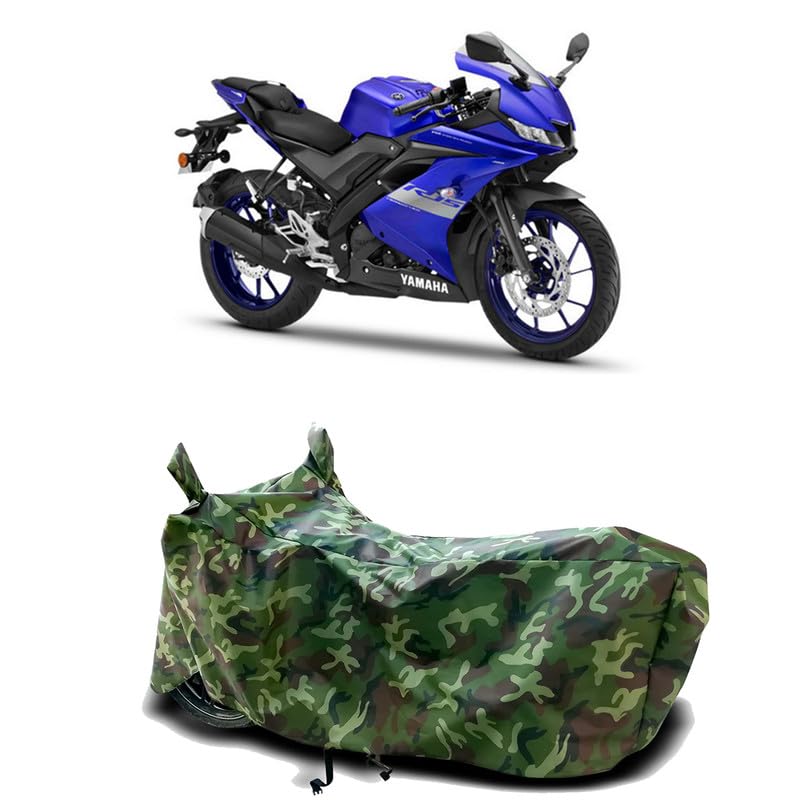 Image of DUFFEL-100% Heat Protection Two Wheeler Bike /Scooty Body Cover for Yamaha YZF-R15 V3 New BS6 Water Resistance /UV-Rays /Birds Dropping /Scratchproof /Dust Proof /Waterproof[Green Jungle Print]