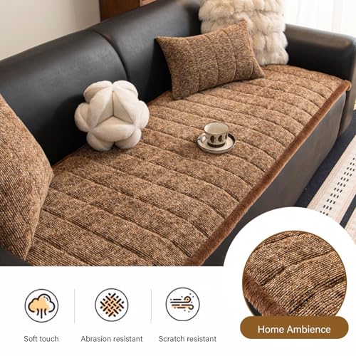 Housse de canapé sectionnel gris 70x210 en chenille anti-glisse - 7