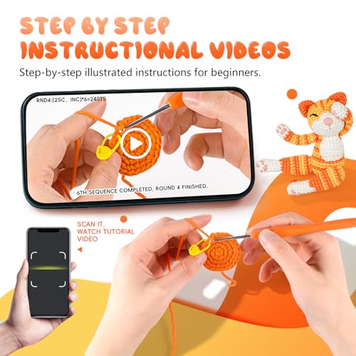 Image of Gipony Crochet Kit for Beginners Animal,Crochet Animal Kits,Crocheting Kit for Starters,Learn to Crochet with Step-by-Step Video Tutorials,Beginner Crochet Kits for Adults(2 Pack Cat)