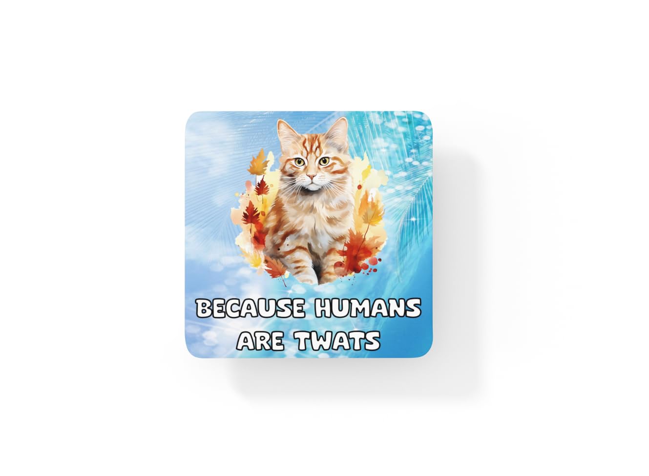Decalarama Multicolor Ginger Cat Coaster Gift – Because Humans Are Twats – Cute Cork Novelty Fun Family Pet Animal Present