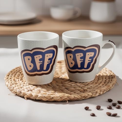 Image of U.P.C. U.P.C.Milk Mug Set of 2 | Ceramic & Bone China Coffee Milk Cups | Designer Printed Tea Coffee Mug Set | Large Capacity Milk Mugs | Microwave Safe Cup Set | Drinkware Gift Set (BFF-Blue)