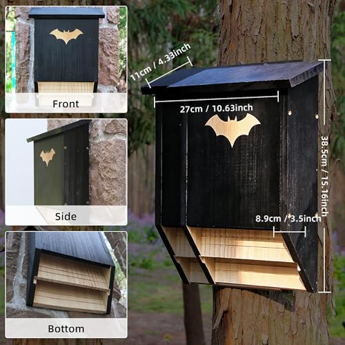 Seezengreen Large Outdoor Bat House – Double Chamber Wooden Shelter Box for Roosting, Garden Habitat, Easy to Mount, Wooden Bat House for Outside