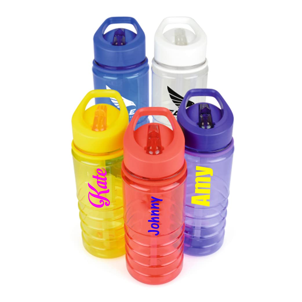 JC Personalised Custom Children's Water Drink Bottle with Flip Straw - Any Name, Word, Business, Sports, School, Promotional Merchandise