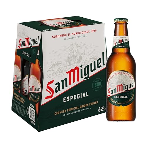 San Miguel Especial Lager, Pack 6 Botellas x 25cl, Cerveza Premium Española, Calidad Tradicional y Sabor Refrescante, 5.4% Volumen de Alcohol