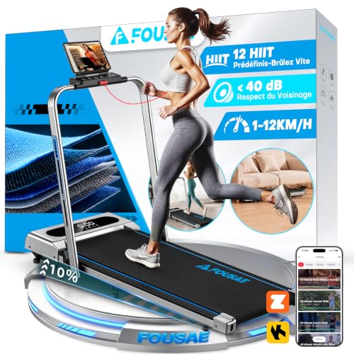 Tapis de Course, FOUSAE Tapis de Marche Pliable avec 12 Programmes HIIT Prédéfinis, Inclinable 10%, 12 KM/H, Moteur Silencieux 2,75...