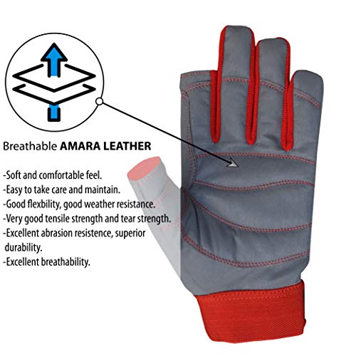 Image of MRX BOXING & FITNESS Sailing Gloves with Cut only Thumb and Index Finger and Grip for Men and Women, Great for Kayaking, Workouts and More Grey /Red XX-Large