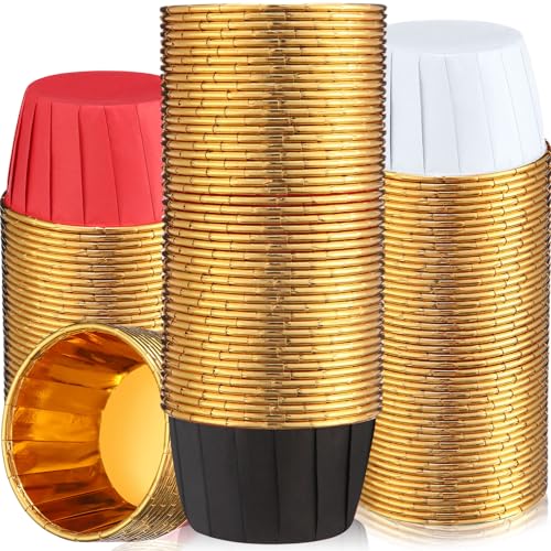 Image of 300 Pack Black Red White Cupcake Liners Disposable Foil Muffin Cup