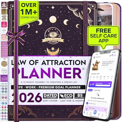 Deluxe 2026 Planner Weekly and Monthly | Law of Attraction Planner with Productivity App | 12-Month for Productivity, Gratitude & Goal Setting | Includes Foldable Vision Board, Gift Box & Stickers