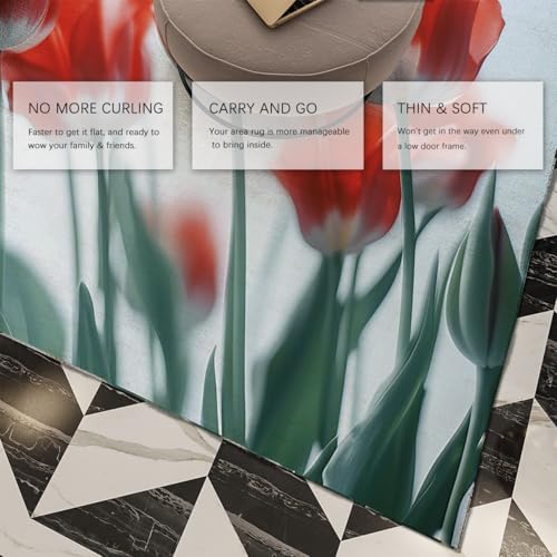 Tapis de chambre doux Tulip Red style floral chic - 4