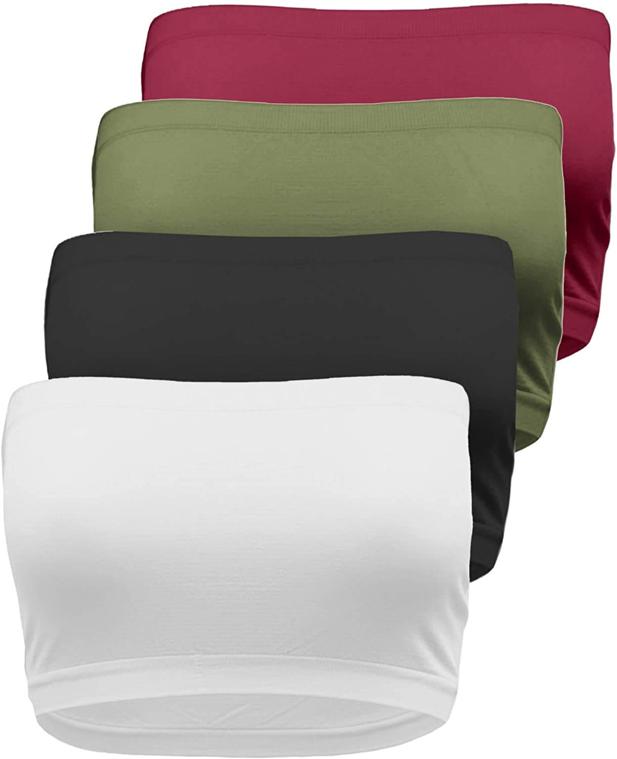 TOP LEGGINGTL Women's 4 Pieces Strapless Bandeau Bra, Seamless Active Base Layer, No Padded Tube Top, Junior or Plus Size