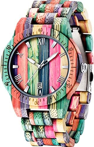 Wooden Watches for Men Handmade Colorful Bamboo Wood Watch Analog Quartz Men's Wooden Watchโฆ