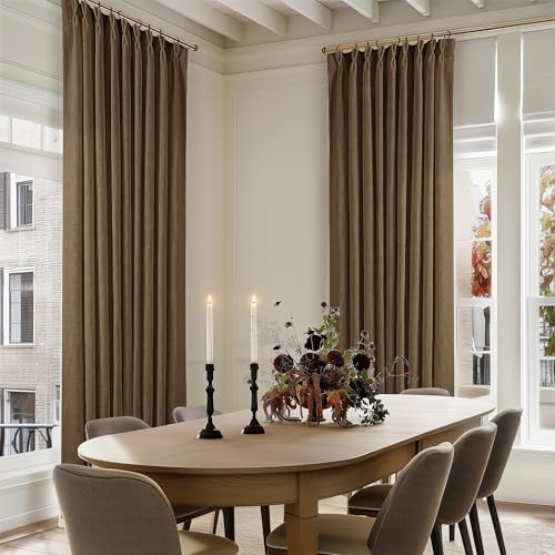 Image of Dutch Cocoa Pinch Pleated Linen Curtains 120 Inches Long 60 Width Linen Blend Light Filtering Window Curtains 120 Inch for Living Room Bedroom Patio Pinch Pleat Drapes Hooks Rings 1 Panel 60Wx120L