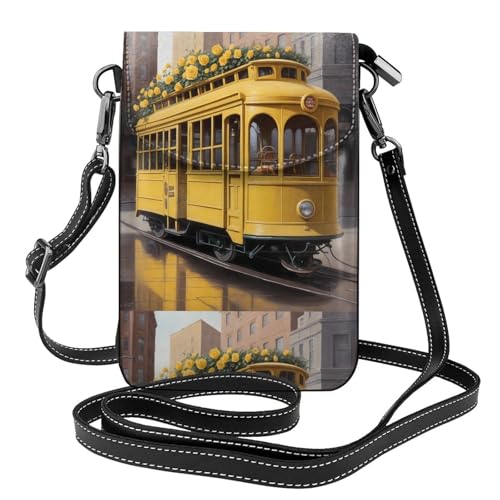 Mini sac à main téléphone portable jaune et rose au motif bus graphique et tendance