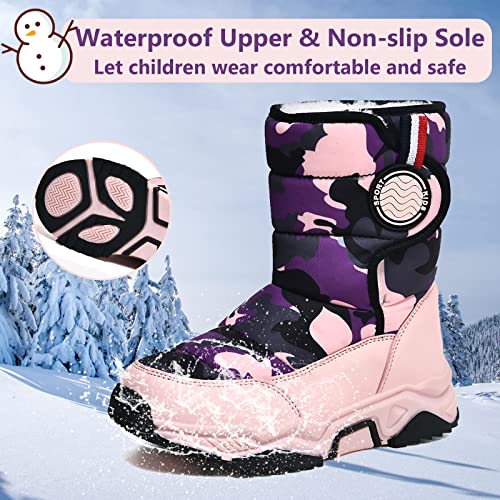 Mnplciea Kids Snow Boots Boys Girls Warm Fur Lined Non-Slip Waterproof Outdoor Winter Boots Cold Weather Shoes4