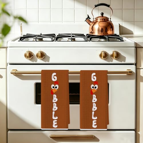 Image of 2 Pcs Funny Gobble Chicken Kitchen Towels 24x14 Inch, Chicken Lovers Gifts Reusable Dish Towels for Kitchen Home Farmhouse Decor, Waffle Weave Hand Cloth Tea Towel, Humorous Gifts for Women Friend