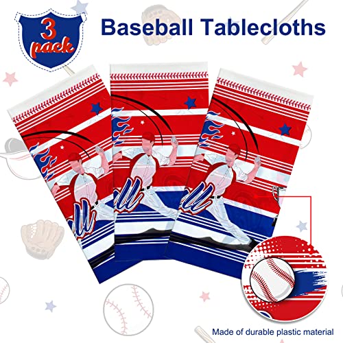 Tiamon 3 Pcs Baseball Plastic Tablecloth Baseball Party Decorations Baseball Party Table Covers Disposable Rectangle Table Cloth For Kids Boys Sports Baseball Birthday Party Supplies, 54 X 108 Inch #TOP4