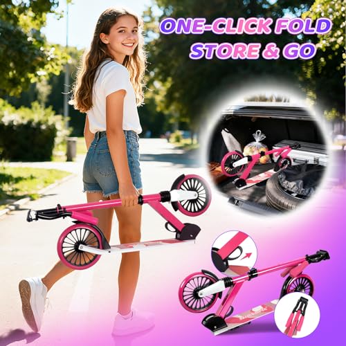 Image of Nattork Kick Scooter for Age 6+ Kids Teens Adults, Max Load 240 LBS, Adjustable Height Foldable with 8 inch Large Wheels, Anti-Shock Suspension