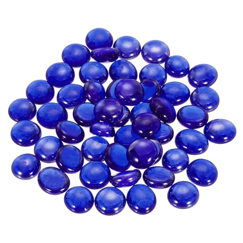 sourcing map Decorative Flat Glass Marbles 12-14mm Rock Vase Filler Beads Pebbles Navy Blue for Fish Tank Table Scatter Decor, 50Pcs
