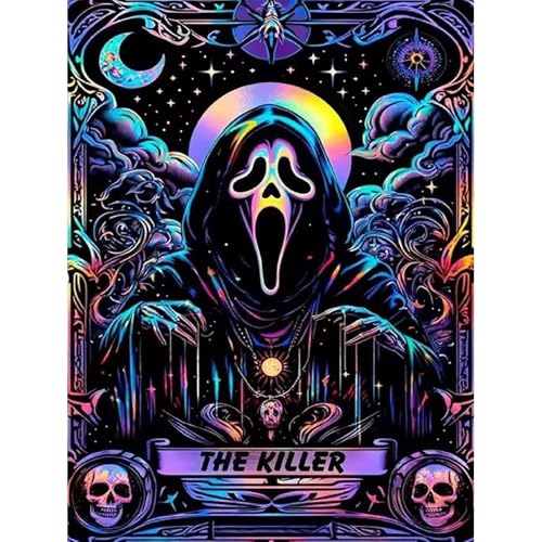 Image of Eiazuiks Halloween Stamping Cross Stitch Kit, Skull Halloween Counting Cross Stitch Kit for Adult Beginners, Full Line DIY Stitching Kit for Home Decor Cross Stitch Patterns 12x16 inches