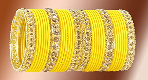 Image of NMII Non-Precious Metal Base Metal and Studded Zircon Gemstone and Matte Finish Worked Bangle set for Women /Girls