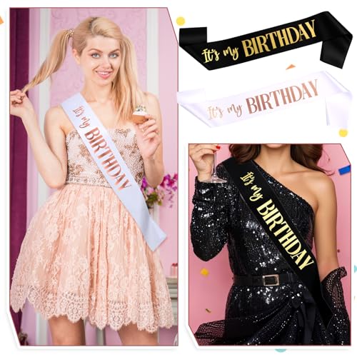 It's My Birthday Schärpe 2 Stück Geburtstag Schärpe Satin Geburtstag Schärpe für Damen Mädchen Junge Schwarz Weiß Schärpe Deko Happy Birthday Sash for Birthday Girl