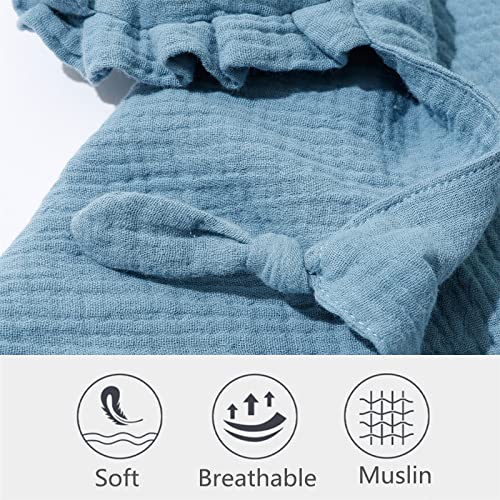 Image of insular Lovey Blanket for Boys and Girls, Organic Cotton Muslin Security Blanket for Babies, Soft Breathable Lovie Soothing Towel for Newborn and Infant, 2 Pcs Set, Blue&Gray