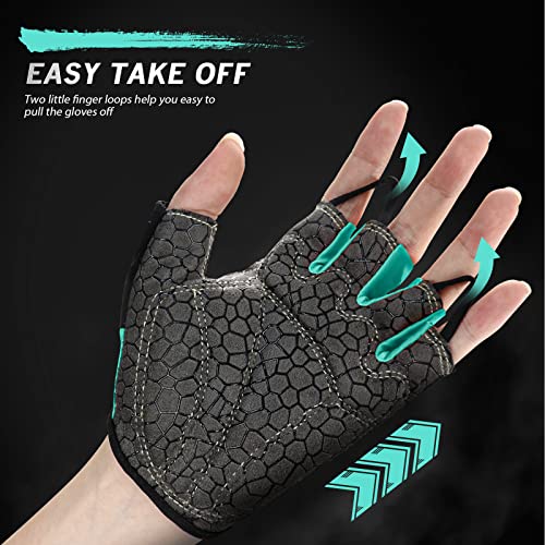 HTZPLOO Bike Gloves for Men Women with Anti-Slip Shock-Absorbing Pad, Light Weight Half Finger Gloves for Cycling Workout Training Outdoor (Celeste, Medium) - Thumbnail 3
