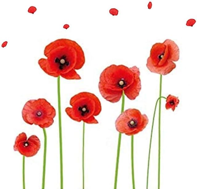 Poppies Sticker Removable Poppy Plant Wall Stickers Decal Stickers Used for Living Room TV Background Bedroom Nursery for Home Decoration, Black, 20x70 cm (Pack of 1)