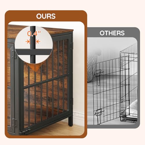 HOOBRO Heavy Duty Dog Crate Furniture, 31.5" Wooden Indoor Kennel with 3 Doors, Chew Resistant Metal Cage for Small and Medium Breeds, Dog Crate Side Table, Black and Rustic Brown BF81GW03 by HOOBRO - Image 5