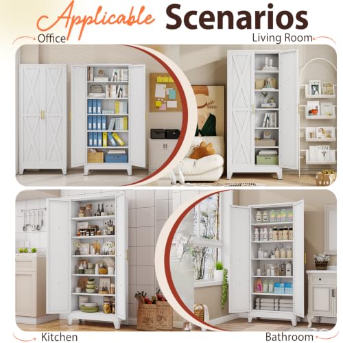 Image of PAOFIN 75 inch H Tall Kitchen Storage Cabinet with Doors | Freestanding Pantry Cabinet,Farmhouse Food Storage Cabinets,Tall Cabinets for Kitchen, Dining Room, Living Room(White)