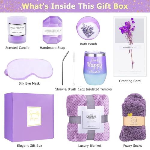 Get Well Soon Gift Baskets for Women Purple, Care Package Self Care Gifts, After Surgery Basket Thinking of You Gifts with Blanket for Women, Her, Mom, Wife - Image 2
