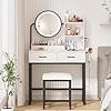 Vabches makeup vanity with round mirror and lights white vanity makeup table with charging station small vanity table for bedroom 3 lighting modes 315inl  urban country home decor