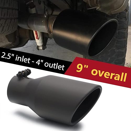 Miniatura 6 de LCGP Punta de escape de entrada de 2.5 pulgadas, punta de escape negra de 2.5 x 4 x 9 pulgadas para camión con diseño de perno