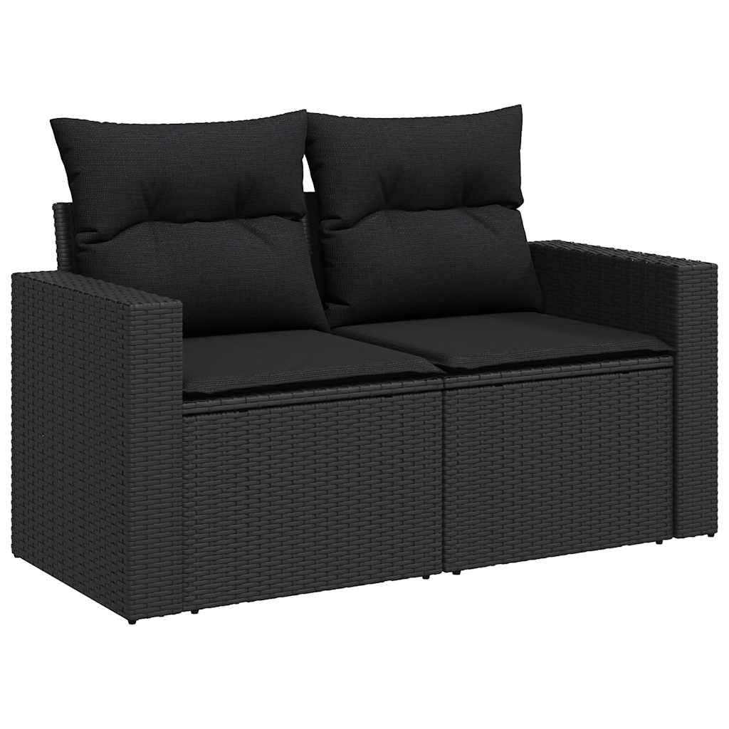 11-TLG Garten-Sofagarnitur Schwarz mit Kissen Poly Rattan, wetterfestes Lounge Möbel Set für Terrasse Balkon und Wintergarten, inklusive Tisch, Stuhl, Regal, Stauraum