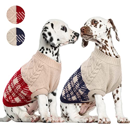 Kuoser Dog Cat Sweater, Warm Puppy Plaid Knitwear Jumper With Knitting Pattern, Soft Cotton Doggie Hoodie Winter/Autumn Pet Pullover Shirt For Small And Medium Dogs Cats, Red Xs #TOP6