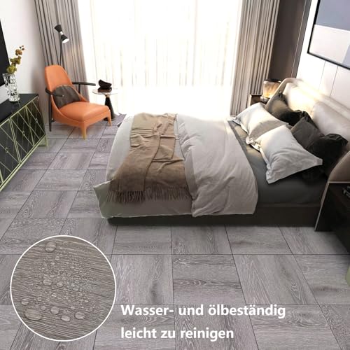 CYEER 40 Stück 30x30CM PVC Bodenbelag Selbstklebend, Vinylboden Selbstklebend,Vinyl Bodenbelag Selbstklebend, Vinyl Holzoptik Bodenaufkleber für Küche, Wohnzimmer, Badezimmer(Graue Holzmaserung)