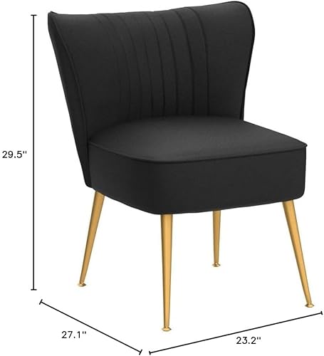Miniatura 3 de Silla moderna de terciopelo para sala de estar, dormitorio o entrada, diseño elegante y cómodo sin brazos con patas de metal, color negro