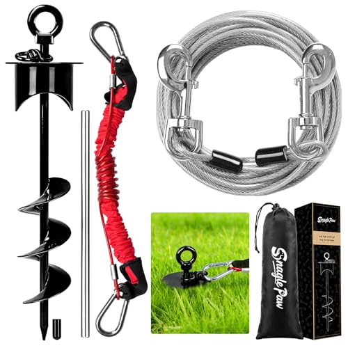 Snagle Paw Bodenanker für Hunde mit Lock-Cap 6M Leine with Erdanker für Außen/Garten/Camping mit Stoßdämpfender Bungee-Leine 360drehbarer Rostfreier Bodenanker für Leinen Ketten bis 360 lbs