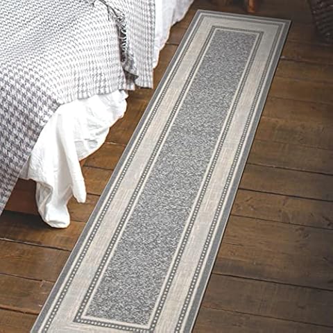 Ottomanson Ottohome Collection Non-Slip Rubberback Bordered Design 57x210 Indoor Runner Rug, 57cm x 210cm, Gray Cover