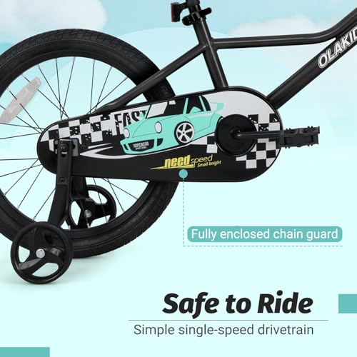 Image of Olakids Kids Bike, 12 14 16 18 Inch Racing Car Themed Toddlers Bike with Training Wheels Adjustable Seat and Handlebar Coaster Brake and Handbrake, Children's Bicycle for Boys Girls